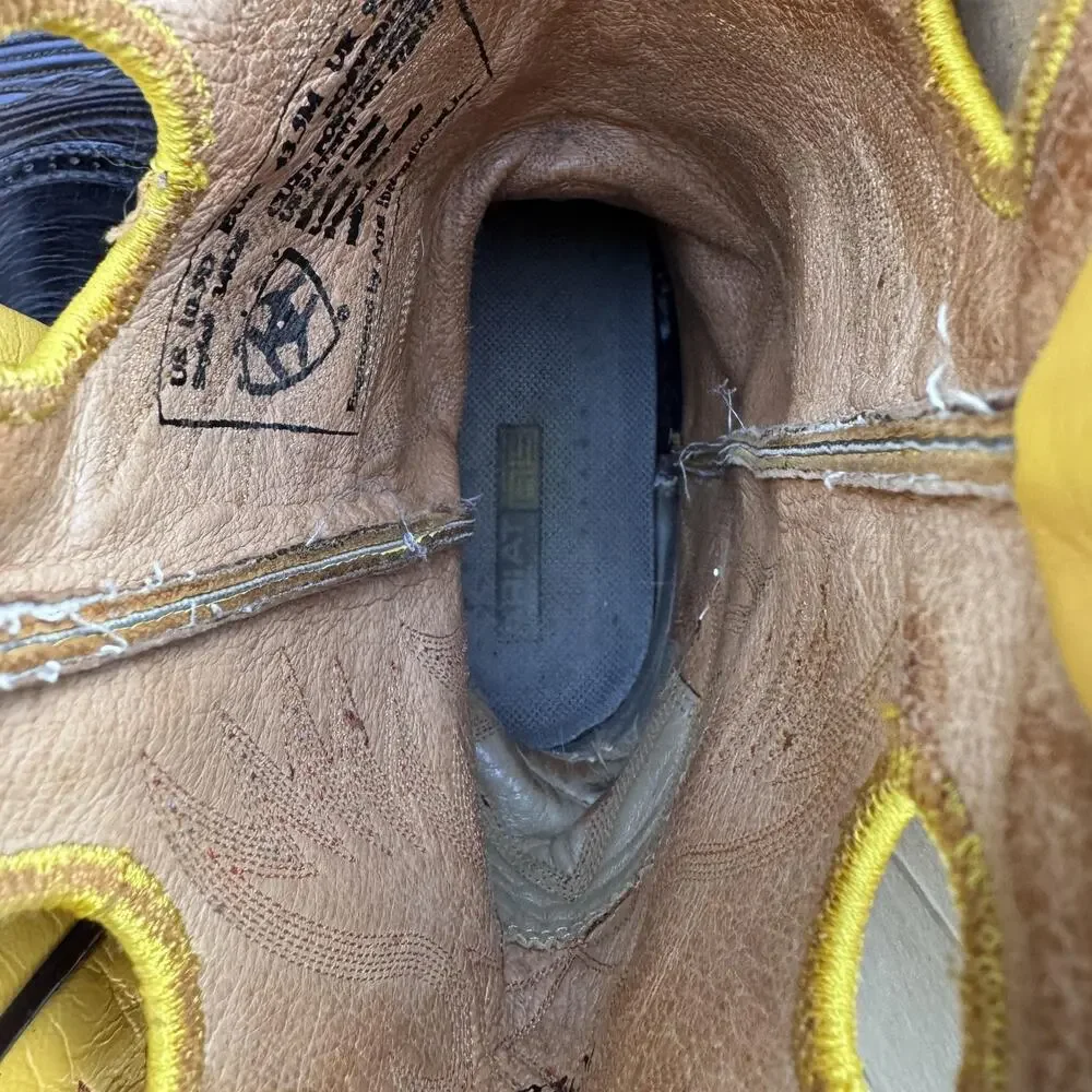 Ariat Boots Mens Size‎ 10.5 D Brown Yellow Leather Western Cowboy Pull Holes ATS